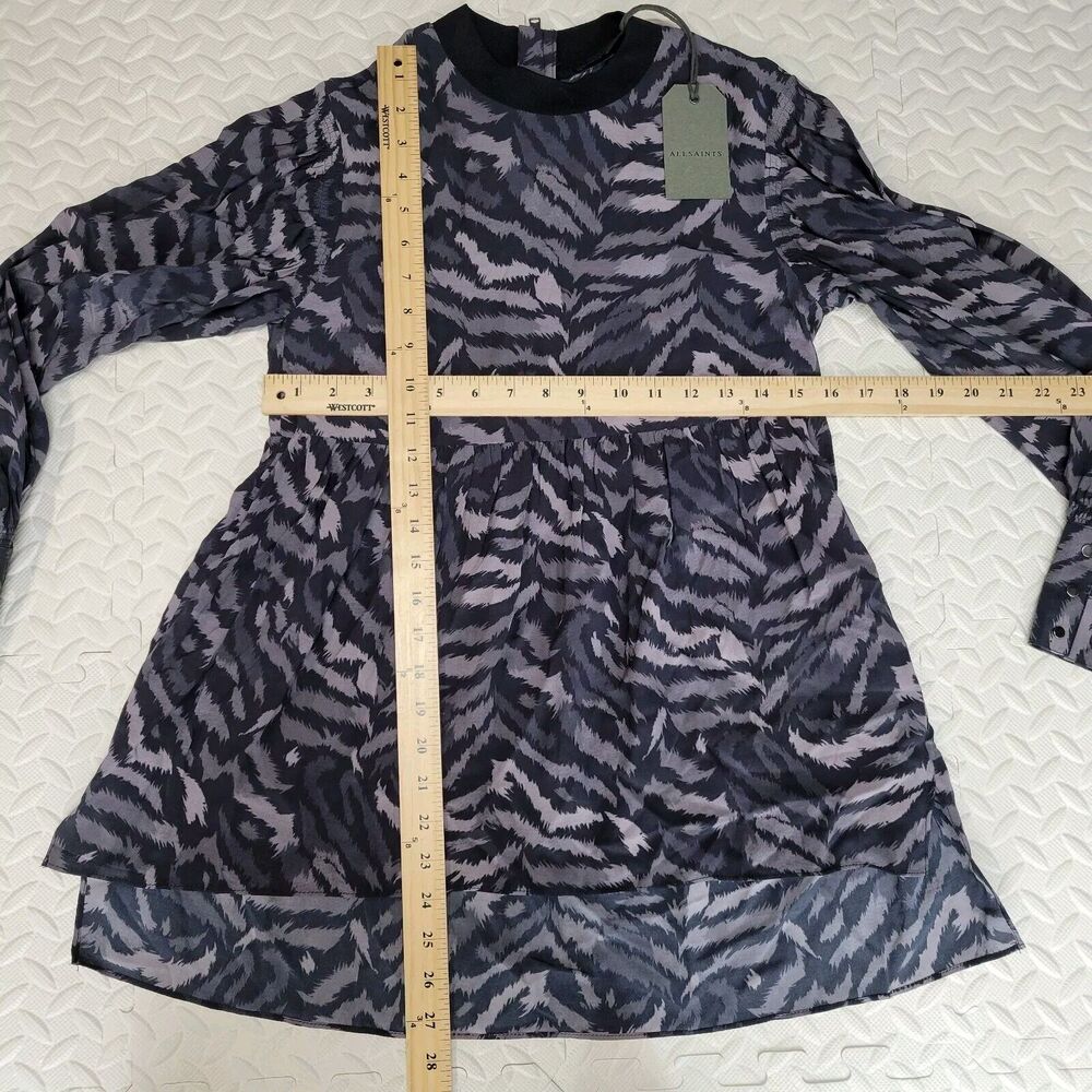 Allsaints Womens Blouse‎ Size XS Fayre Remix Top Gray Print Viscose Long Sleeve - Picture 12 of 15